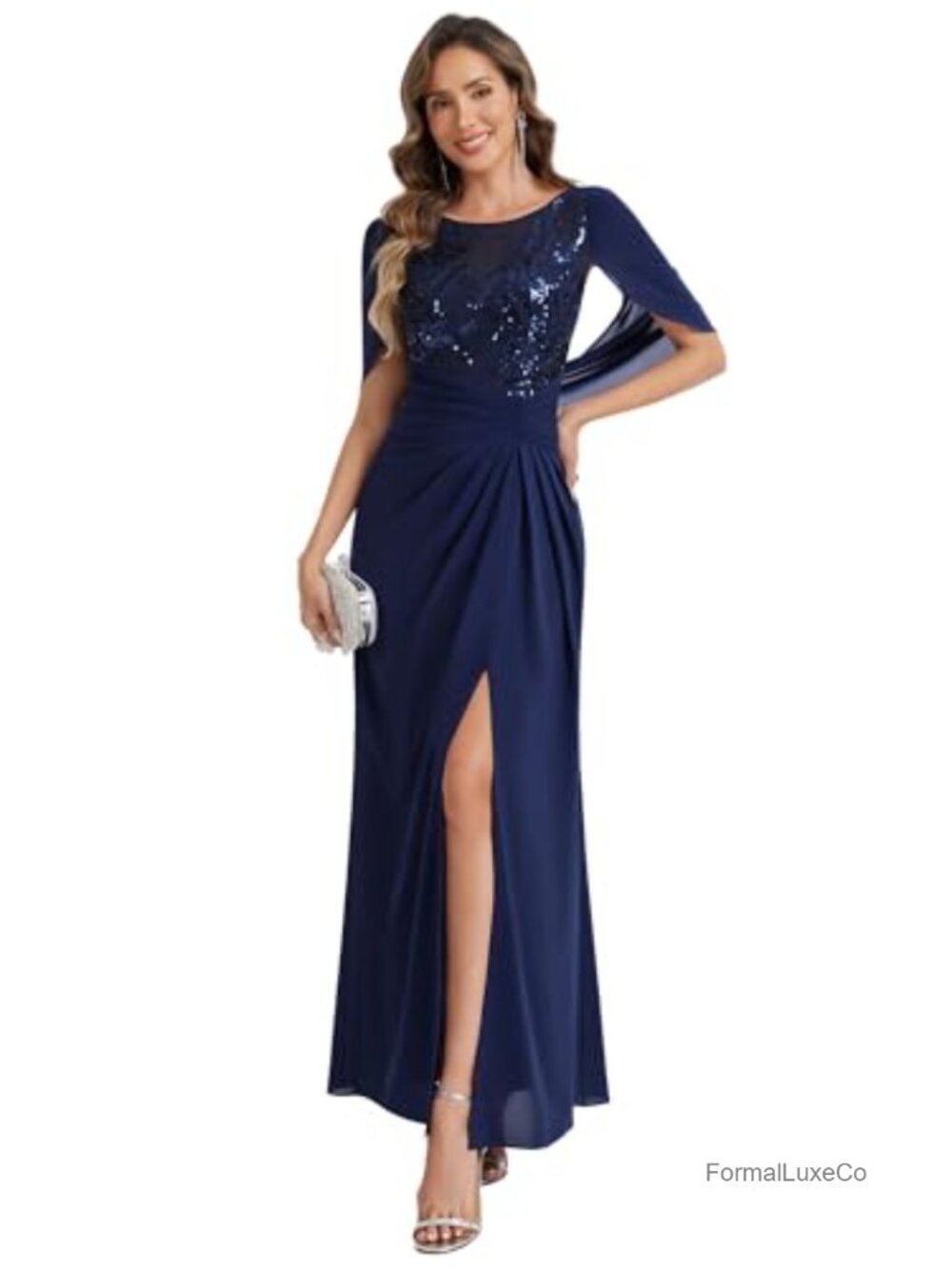 Chiffon Floor Length A-Line Formal Dress Half Sleeve Mother of Bride Wedding